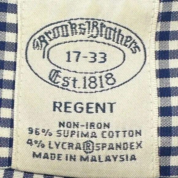 Brooks Brothers Shirt Mens 17-33 Regent Blue Check Supima Cotton Dress Button Up